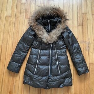 Rudsak Brown Down Puffer Coat Real Fur Trim Hooded Parka Jacket Womens Small